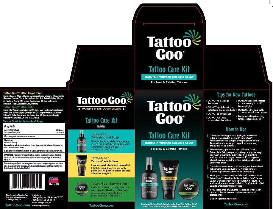 Tattoo Goo Aftercare Kit Includes Antimicrobial Soap, Balm, and Lotion, Tattoo Care for Color Enhancement + Quick Healing - Vegan, Cruelty-Free, Petroleum-Free (3 Piece Set)