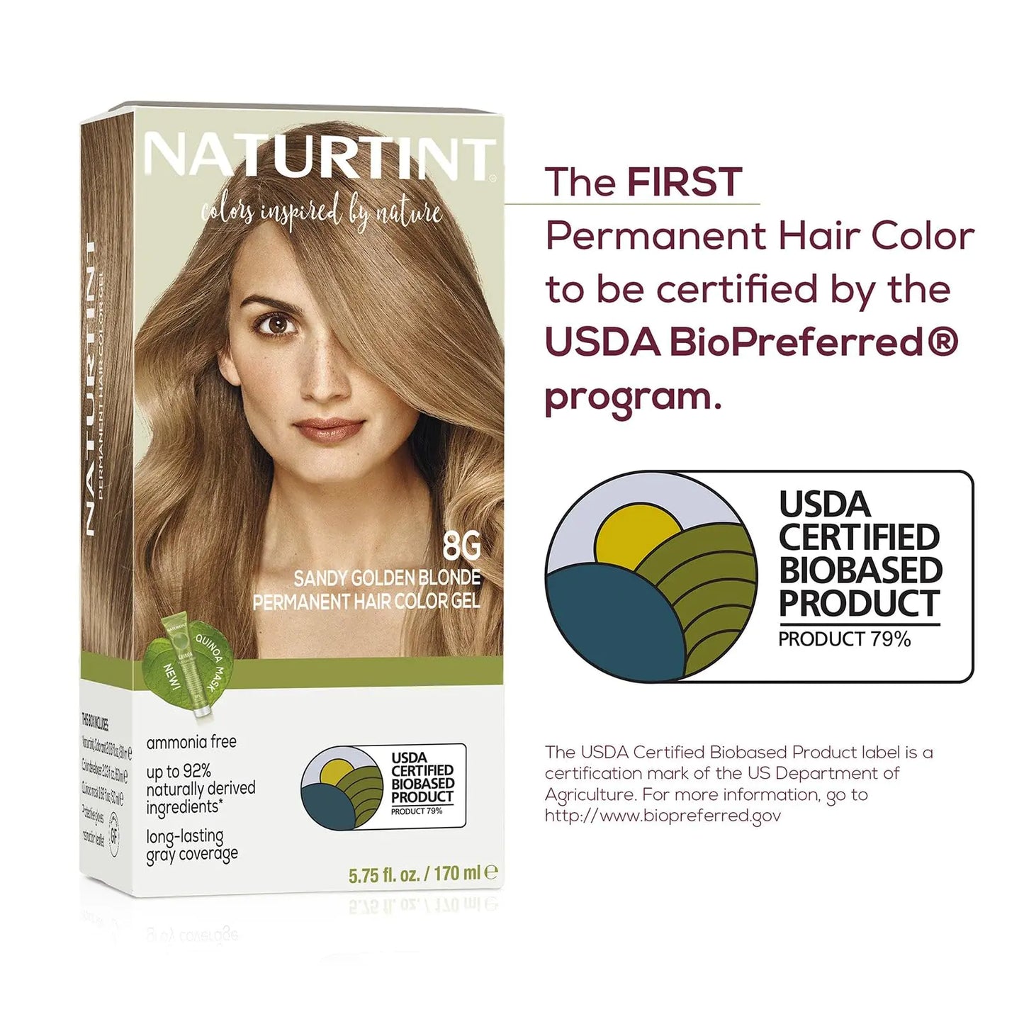 Naturtint Permanent Hair Color 8G Sandy Golden Blonde (Pack of 6), Ammonia Free, Vegan, Cruelty Free, up to 100% Gray Coverage, Long Lasting Results