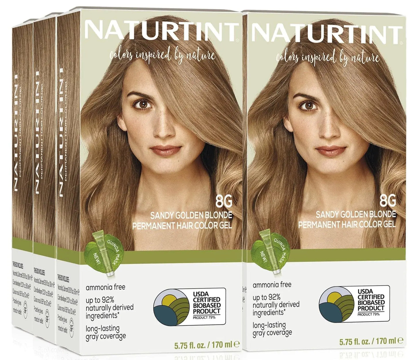 Naturtint Permanent Hair Color 8G Sandy Golden Blonde (Pack of 6), Ammonia Free, Vegan, Cruelty Free, up to 100% Gray Coverage, Long Lasting Results