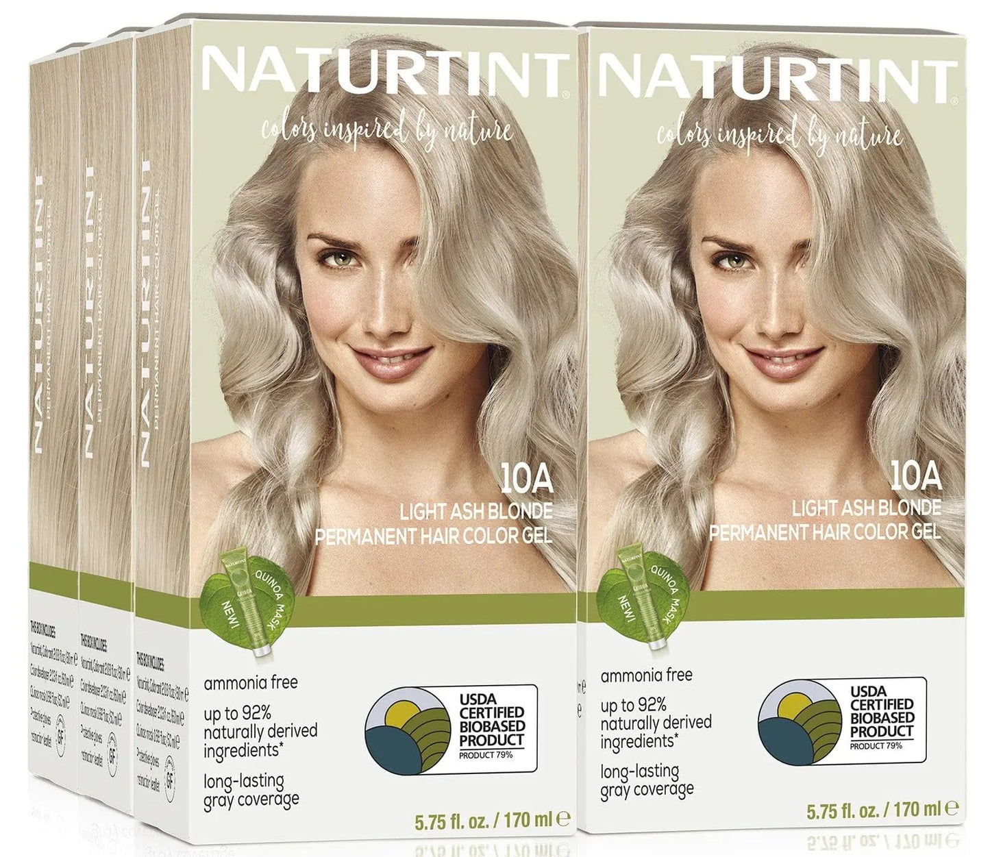 Naturtint Permanent Hair Color 10A Light Ash Blonde (Pack of 6), Ammonia Free, Vegan, Cruelty Free, up to 100% Gray Coverage, Long Lasting Results