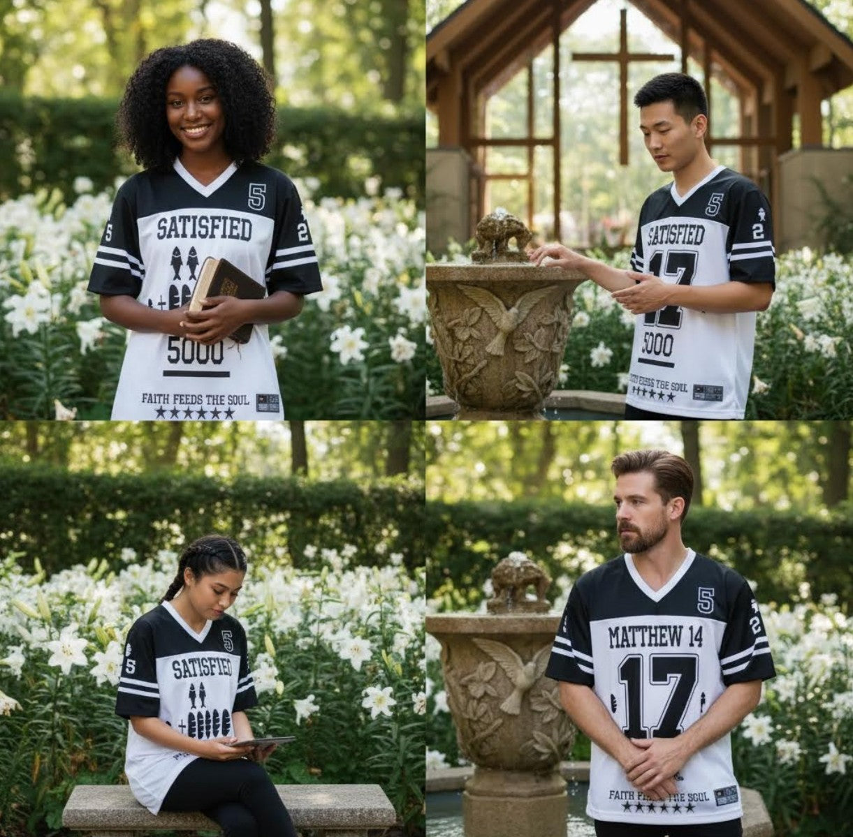 Unisex Matthew 14 Shirt American Football Tee (Black & White)