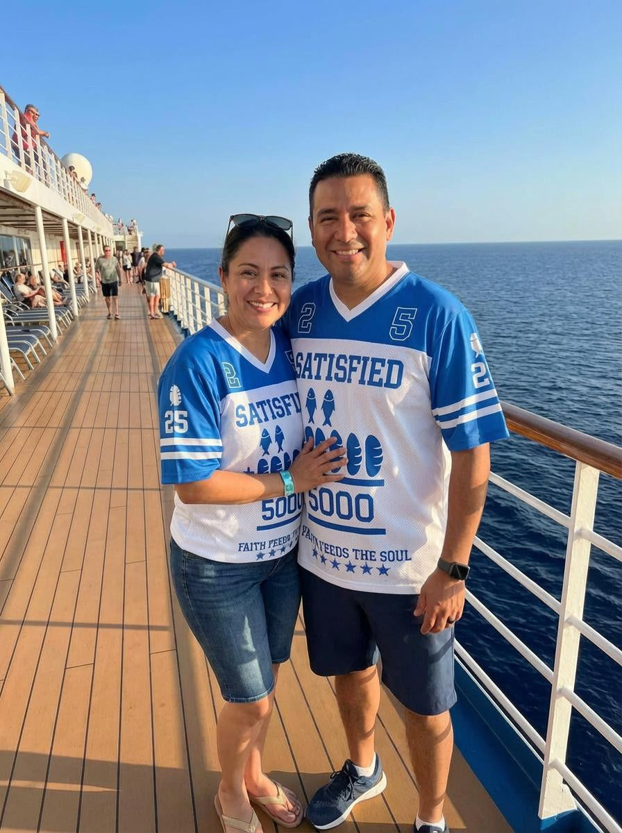 Women Matthew 14 Shirt American Football Tee (Blue & White)