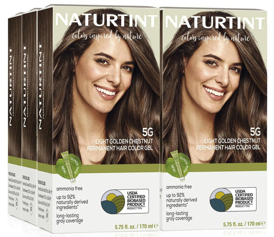 Naturtint Permanent Hair Color 5G Light Golden Chestnut (Pack of 6), Ammonia Free, Vegan, Cruelty Free, up to 100% Gray Coverage, Long Lasting Results