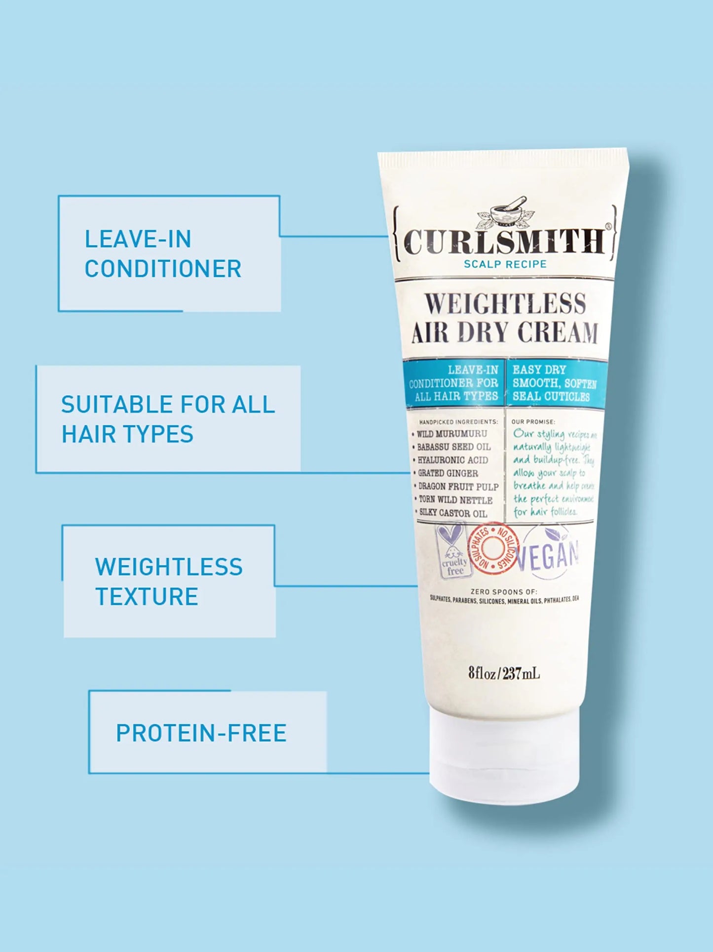 Curlsmith Vegan Air Dry Cream - Lightweight Leave-In Conditioner, Smooths All Hair (16oz)