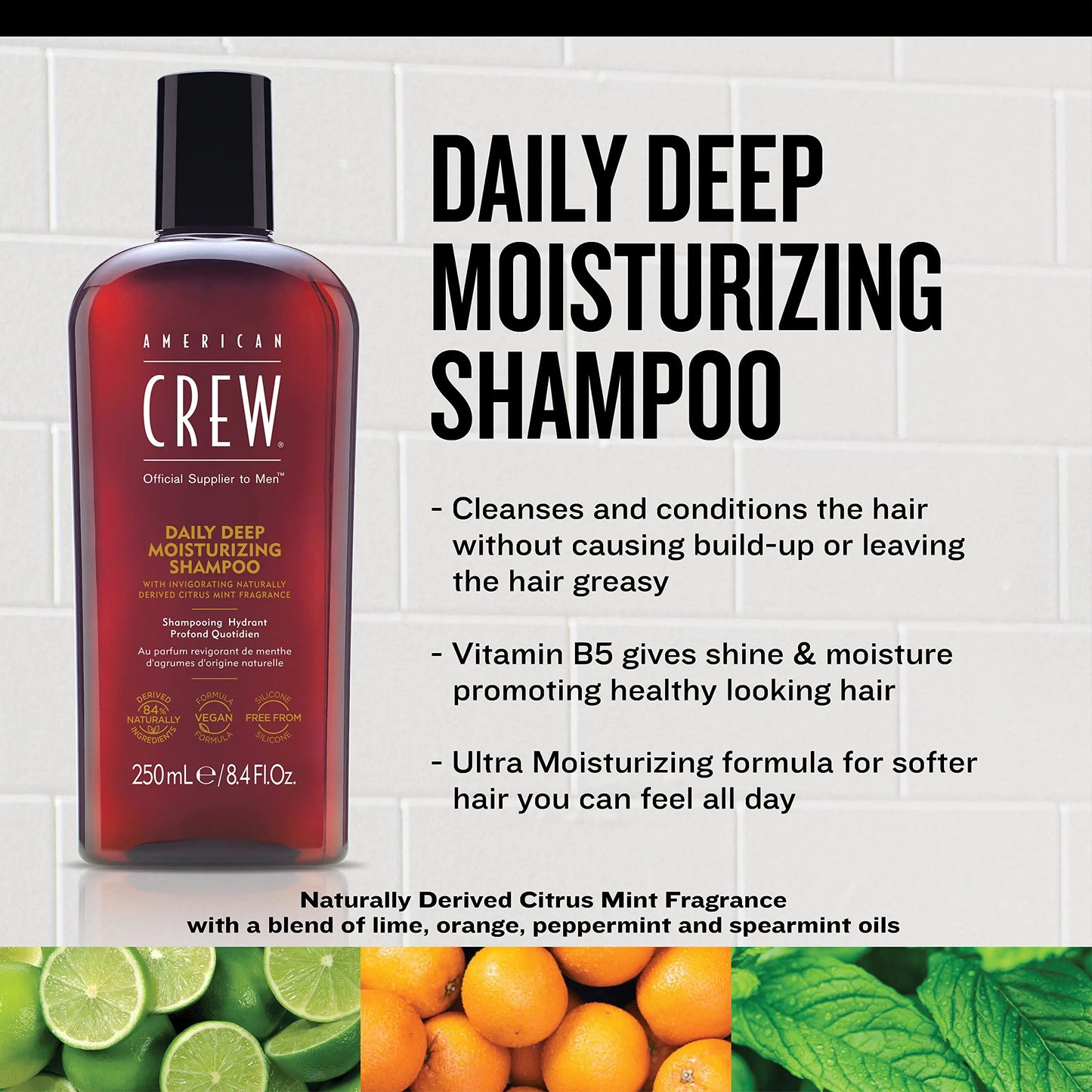 American Crew Shampoo for Men, Daily Deep Moisturizer, Naturally Derived, Vegan Formula, Citrus Mint Fragrance, 3.3 Fl Oz 3.3 Fl Oz (Pack of 1)